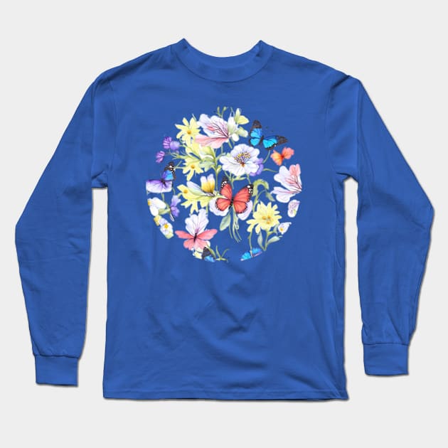 Colorful wildflowers and butterflies Long Sleeve T-Shirt by BrisaArtPrints